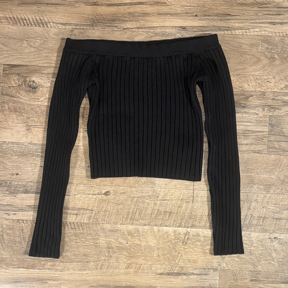 Aerie Black Ribbed Off the Shoulder Knit Sweater - Size M